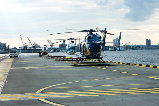 Baltimore heliport departure pad with helicopters