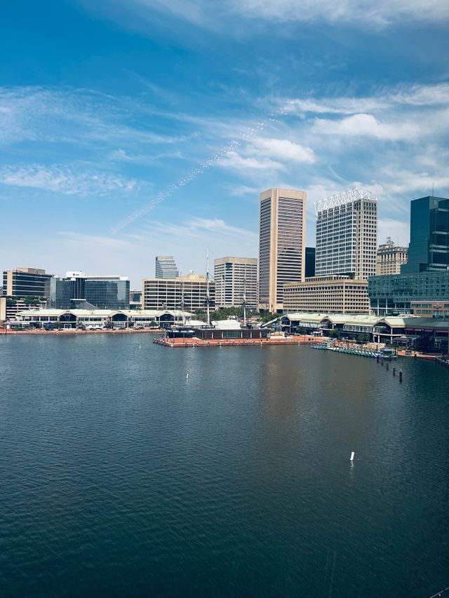 Helicopter ride departing over Baltimore Harbor